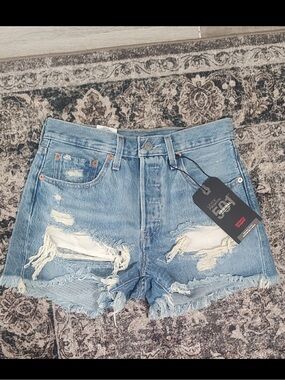 Levi's Light Blue Distressed Denim Jean Shorts
